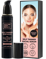 GOLDEN STAR BEAUTY Face Tanner serum bottle showing natural glow and hydration.