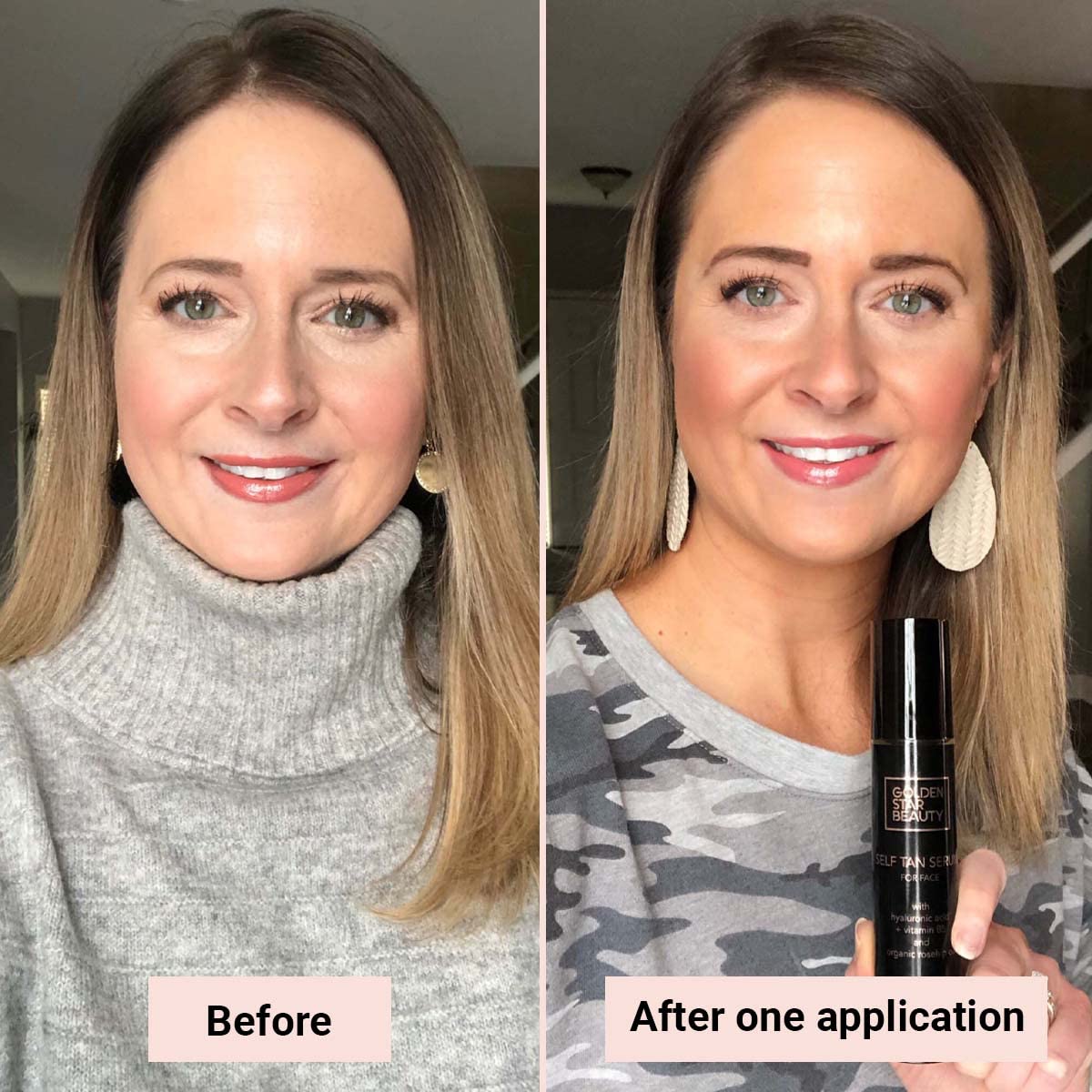 GOLDEN STAR BEAUTY face tanner bottle with aloe and organic oils shine.