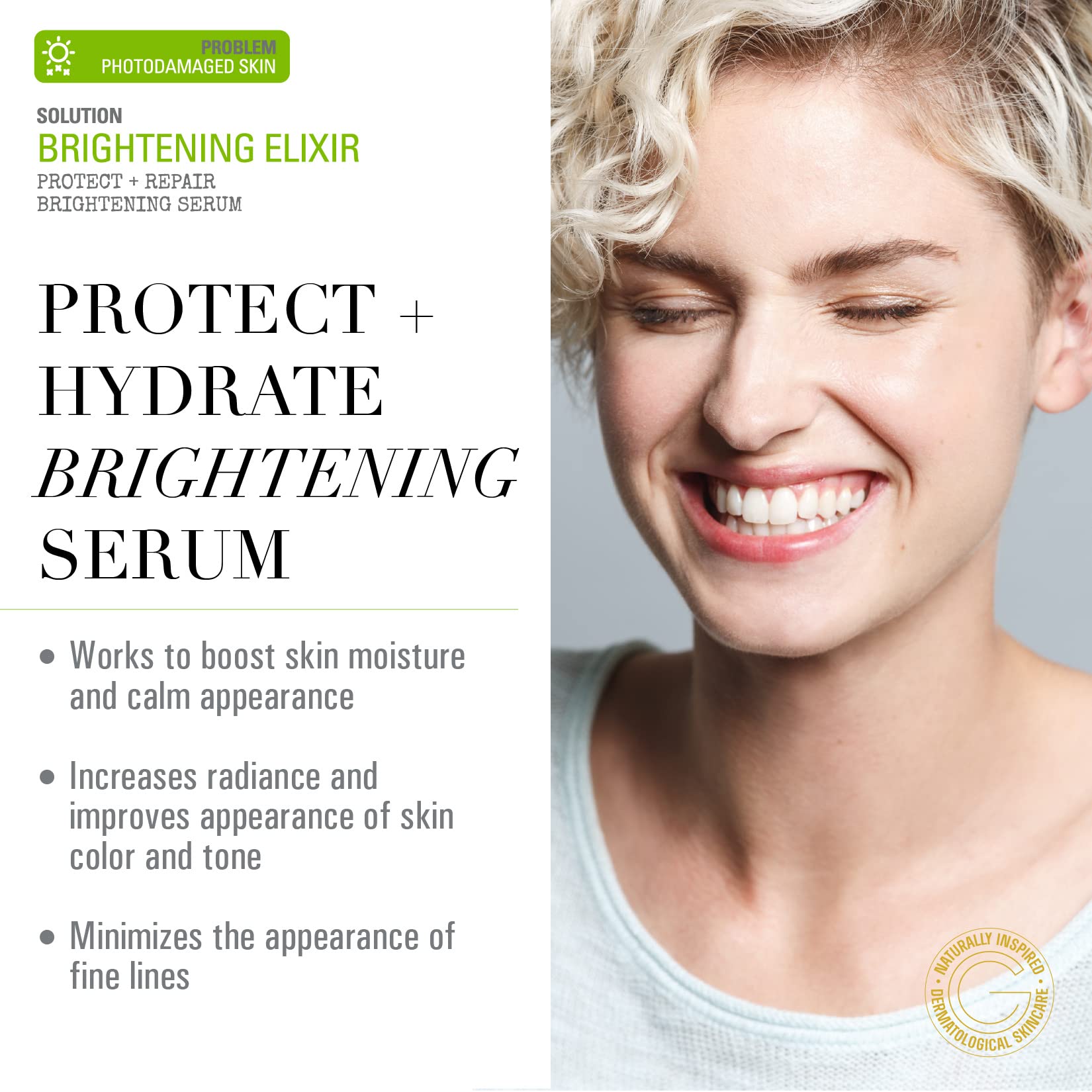 Goldfaden MD Brightening Elixir serum drop showing hydration and antioxidant protection