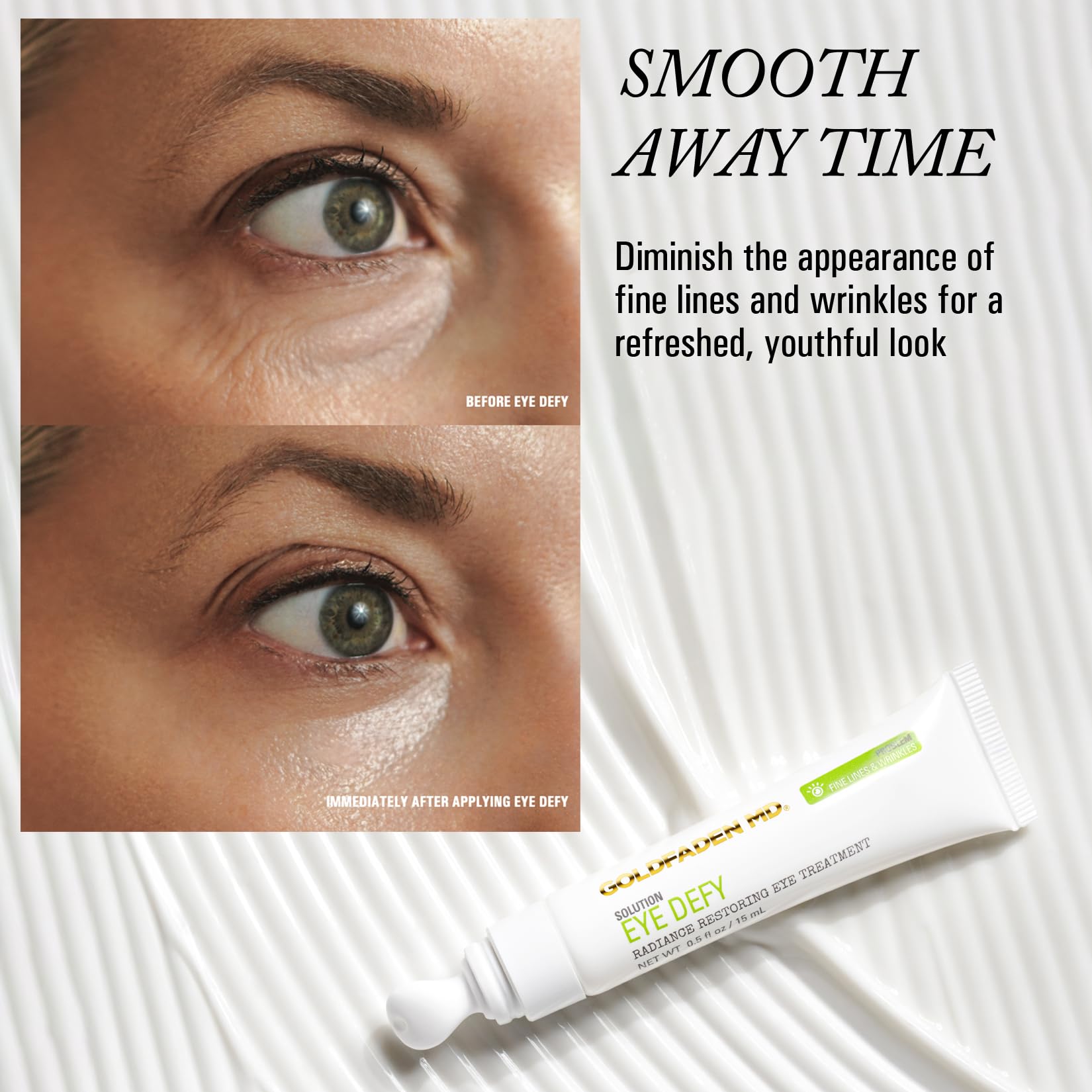 Goldfaden MD Eye Defy peptide complex formula supports visible firmness around the eyes