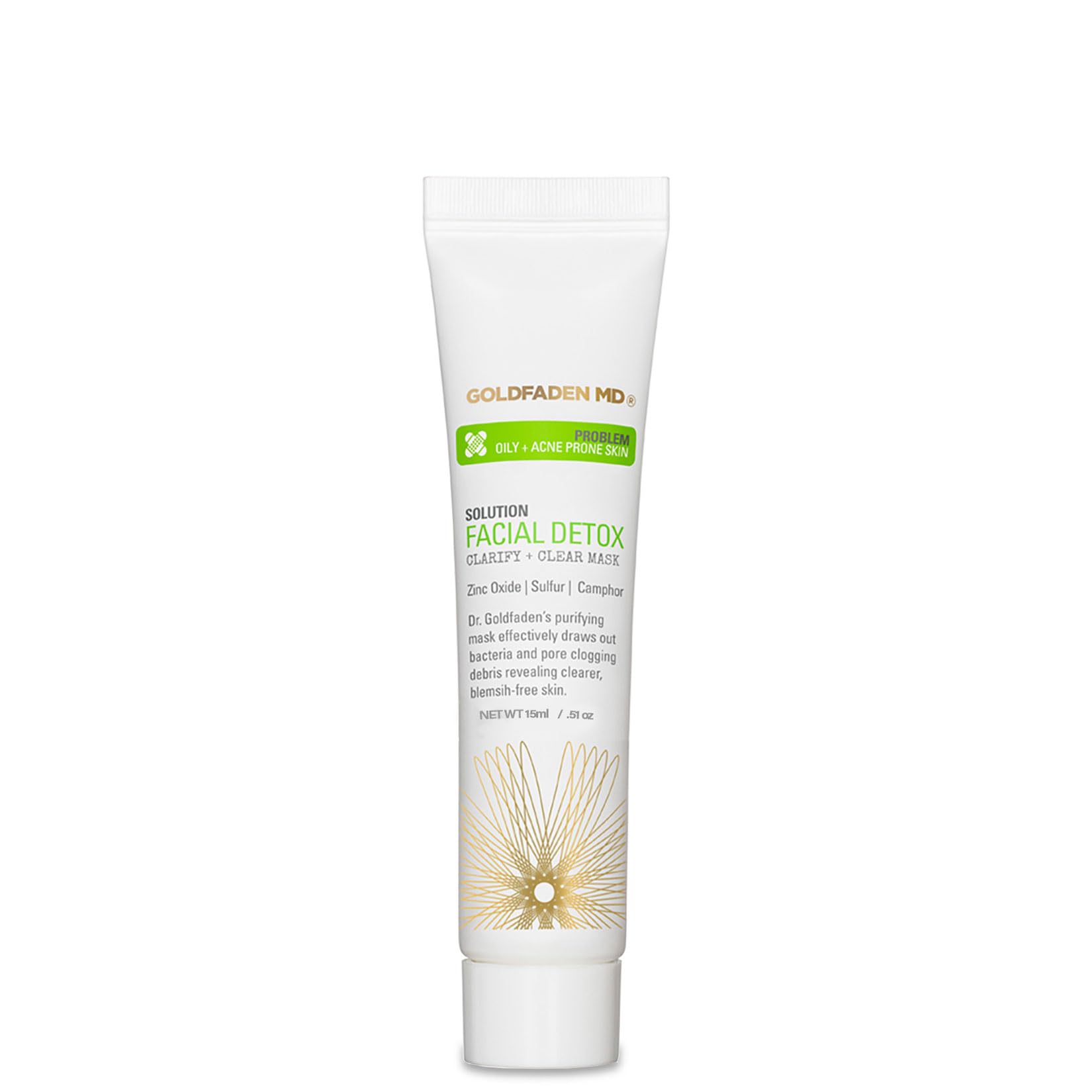 GOLDFADEN MD Facial Detox Mask jar closeup showing calming, purifying formula for clearer skin.