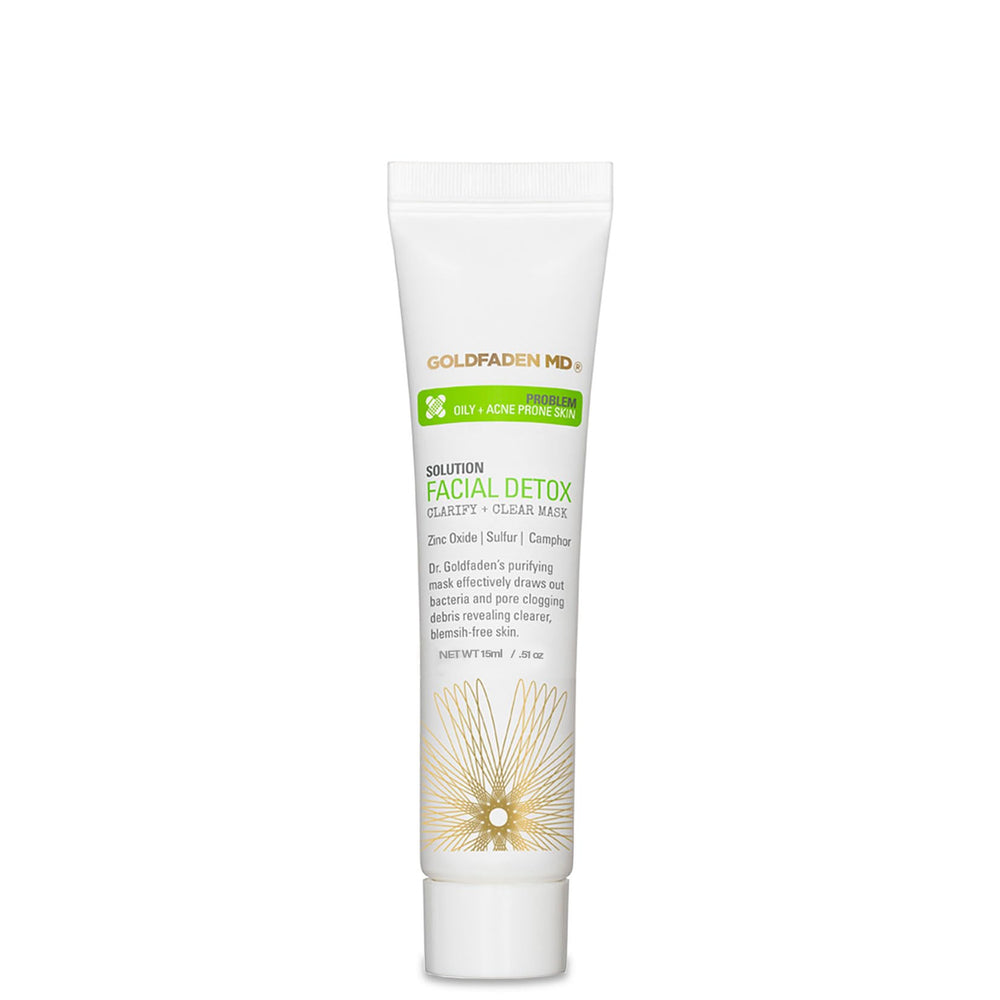 GOLDFADEN MD Facial Detox Mask jar closeup showing calming, purifying formula for clearer skin.