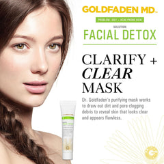 GOLDFADEN MD Facial Detox Mask spread on skin highlighting pore-minimizing action.