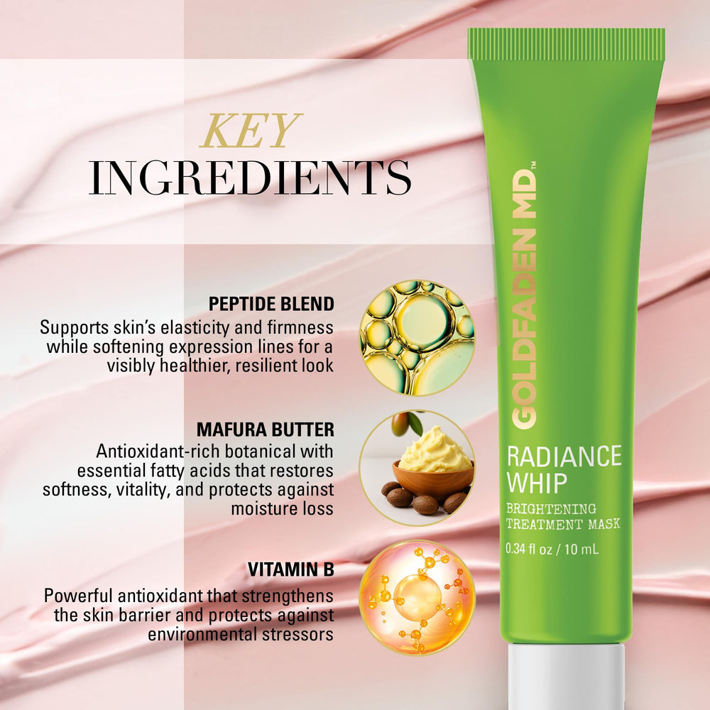 Goldfaden MD Radiance Whip mask tone-evening with peptide support.