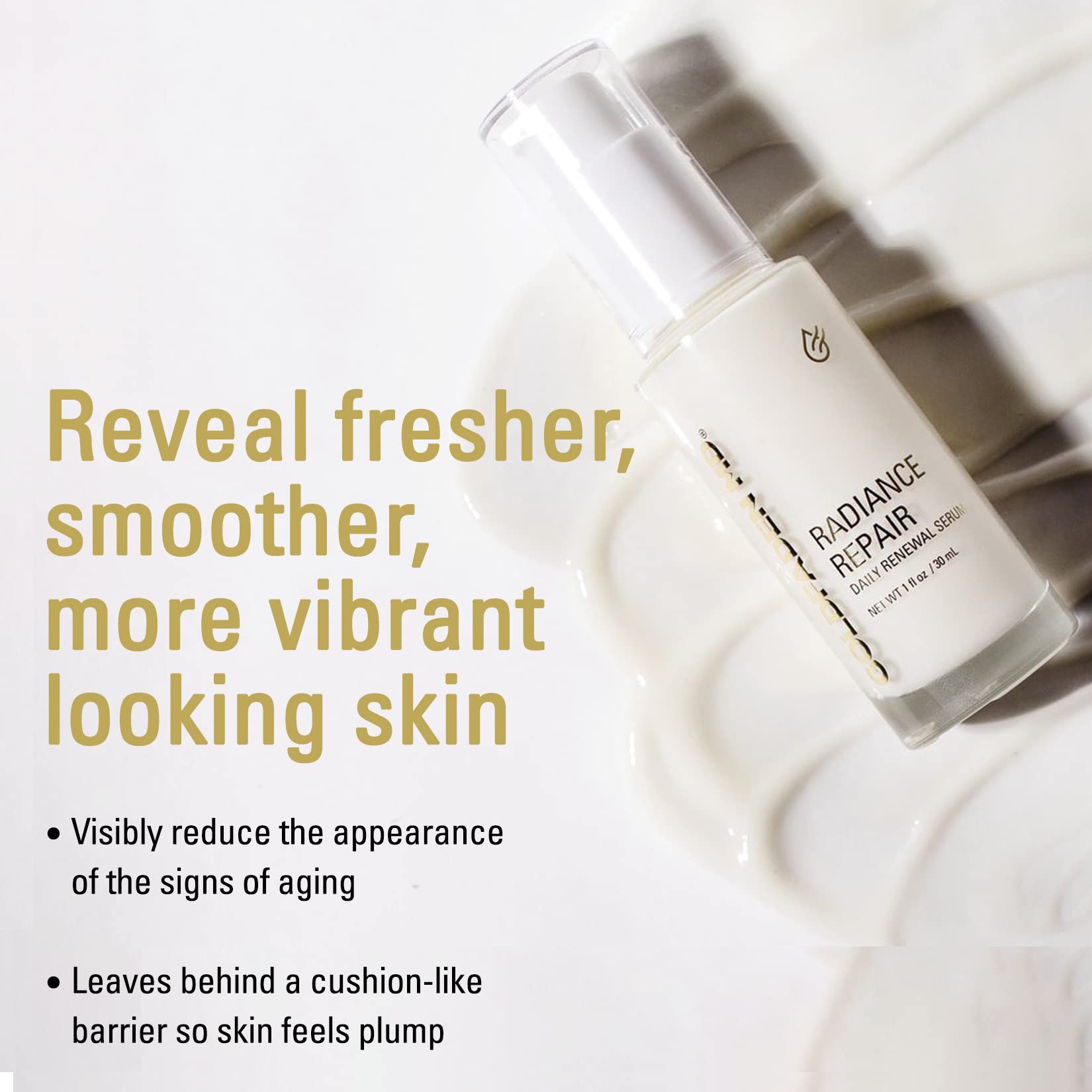 Close-up of Goldfaden MD serum texture for cushion-like skin feel
