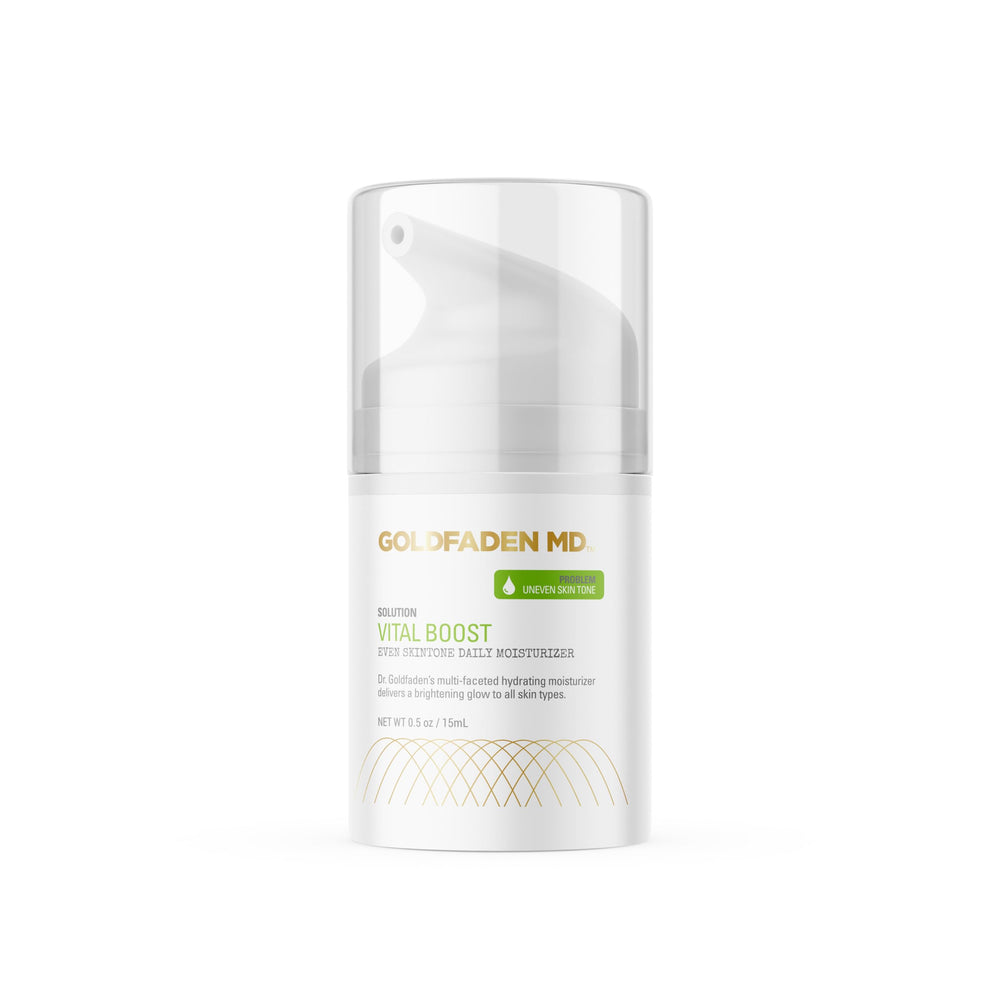 Goldfaden MD Vital Boost Grapefruit Oil bottle pouring for lasting hydration.