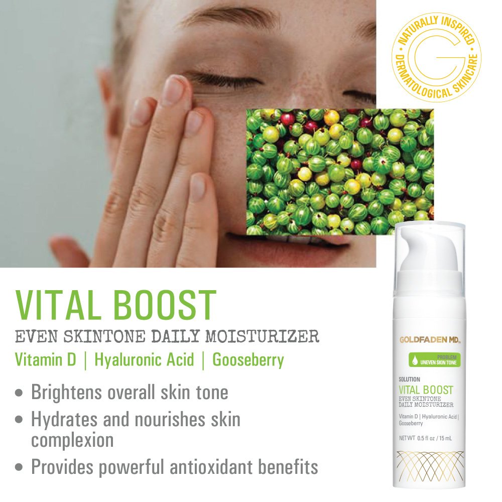 Close-up of Vital Boost label highlighting antioxidant-rich ingredients.