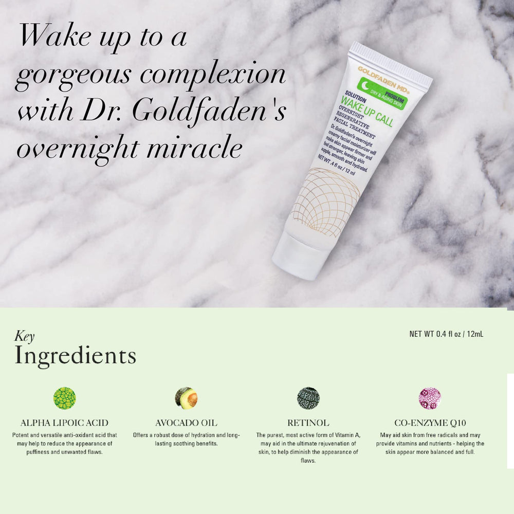 Packaging view of Dr. Goldfaden Wake Up Call for premium nighttime skincare.