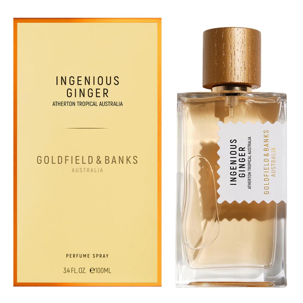 Goldfield & Banks Ingenious Ginger bottle close-up showcasing premium packaging.