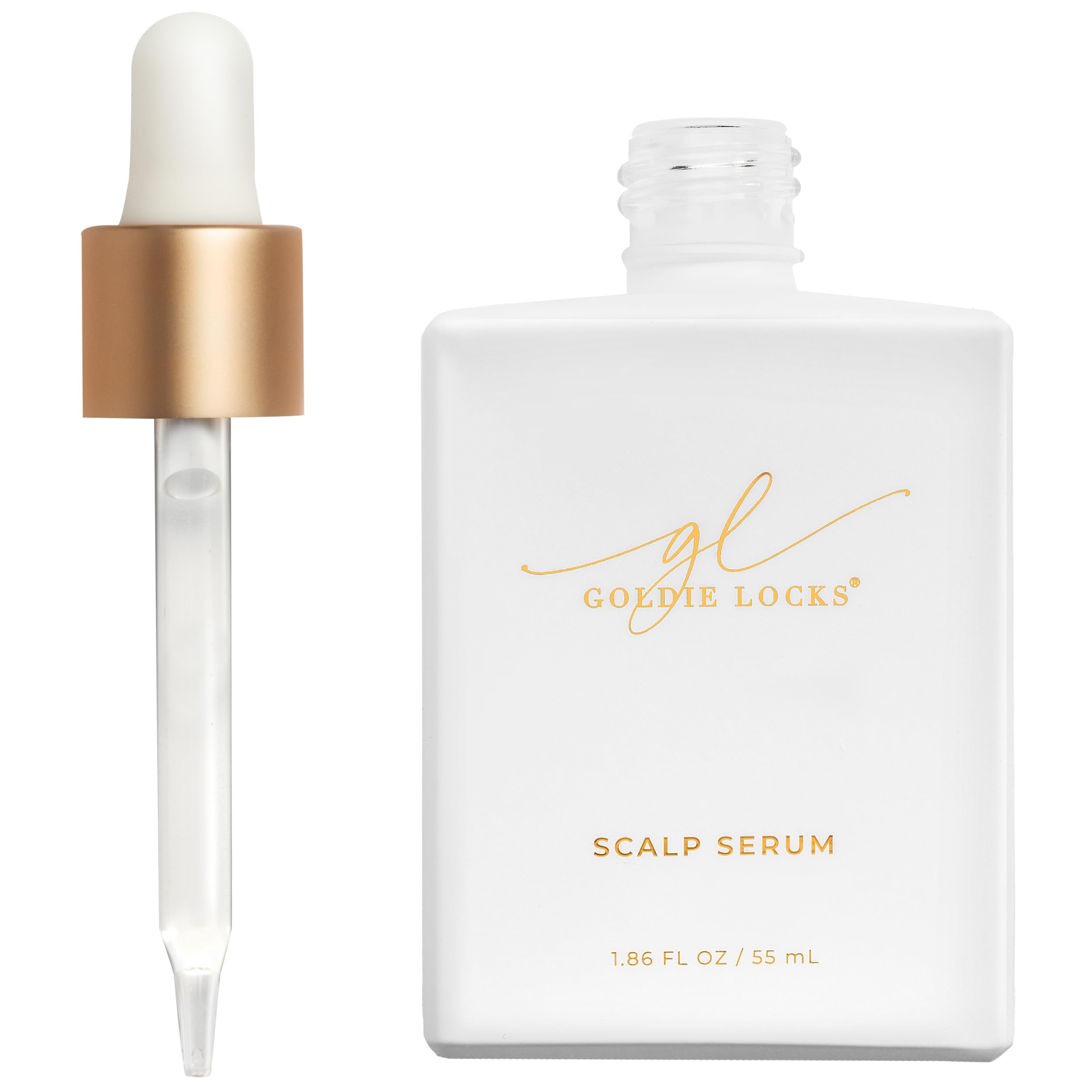 Goldie Locks Scalp Serum bottle front shows lightweight non greasy daily use