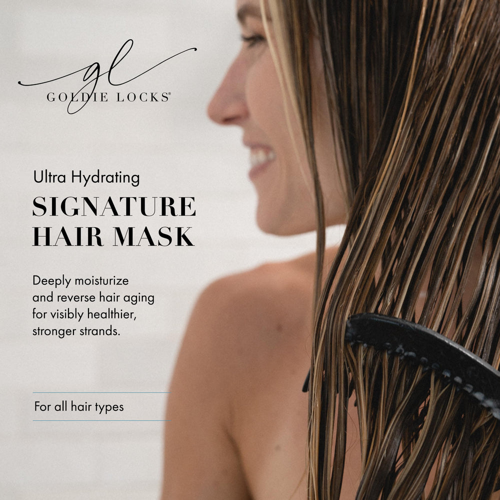 Goldie Locks Ultra Hydrating Mask on glossy finish demonstrates shine and softness