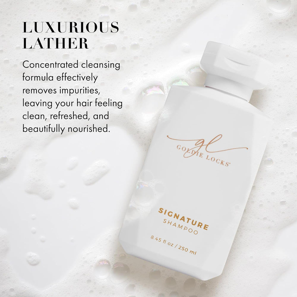 Goldie Locks Ultra Hydrating Shampoo safe for extensions while cleansing
