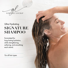 Goldie Locks label close-up highlighting vegan, color-safe formula for extensions and color-treated hair