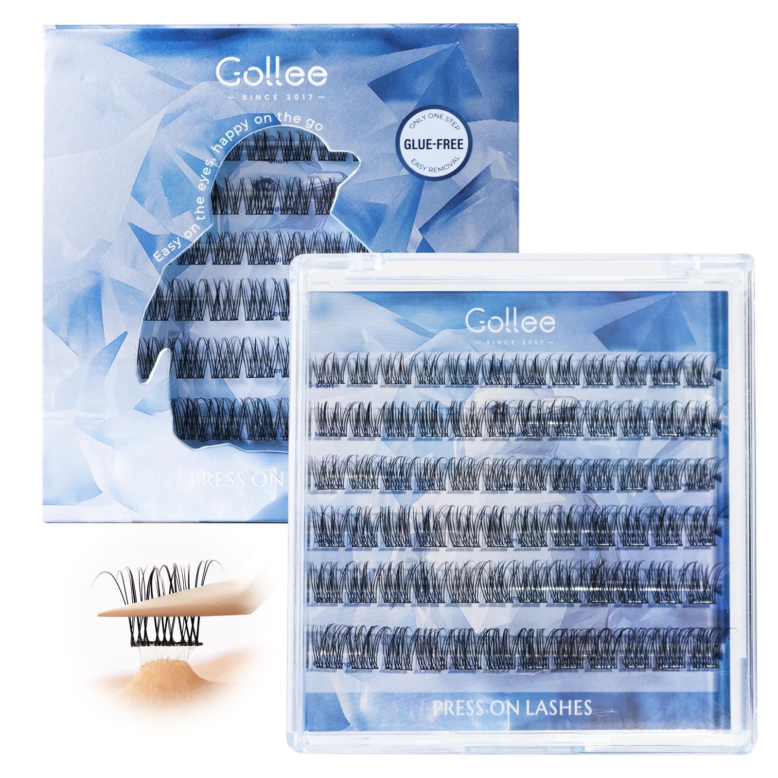 GOLLEE self-adhesive eyelash clusters closeup for a natural look.