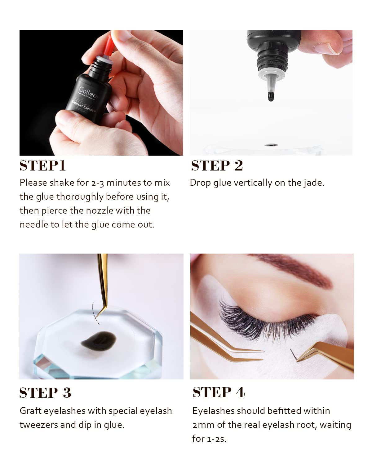 Golleepro demonstration image shows quick set for efficient eyelash extensions.