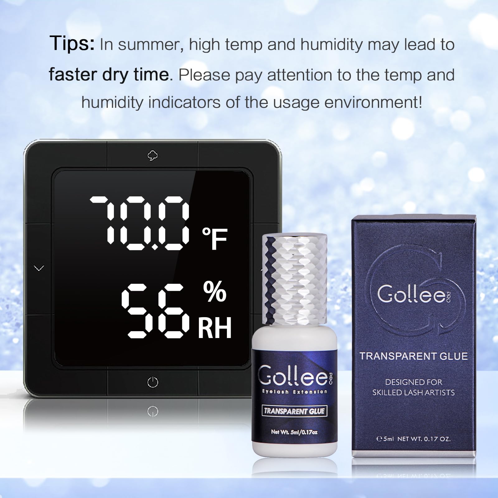 GOLLEEPRO low-stimulus glue appears gentle for sensitive eyes.