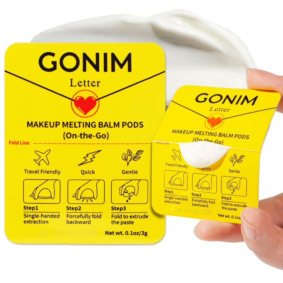 GONIM cleansing balm card design for travel-friendly makeup removal and mess-free use.