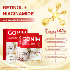 GONIM collagen eye patches with retinol and niacinamide smooth fine lines.