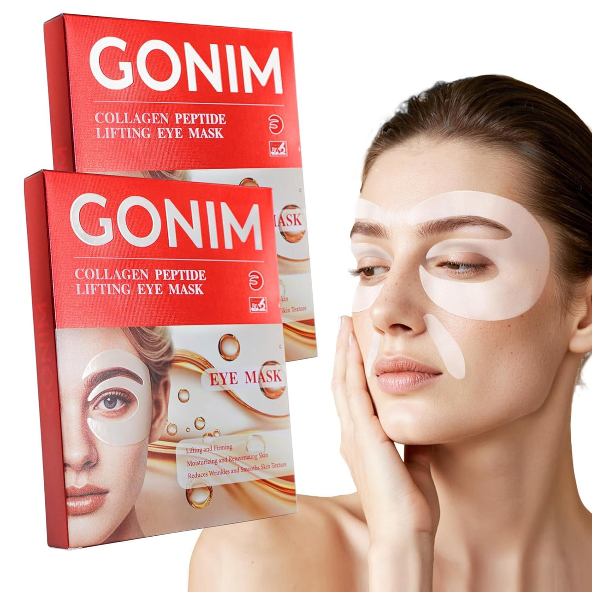 GONIM under eye patches 360° fit close-up for targeted puffiness relief.