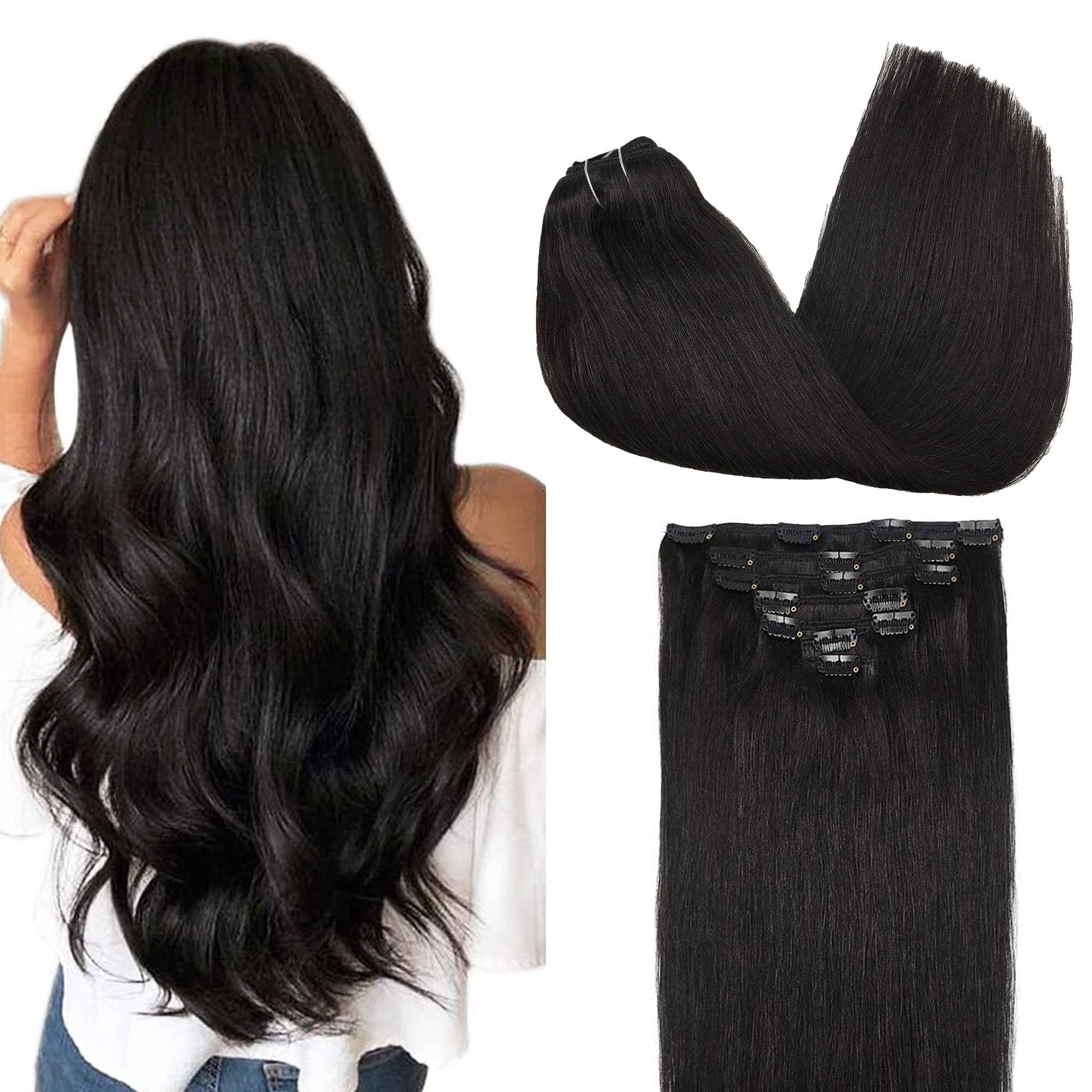 GOO GOO clip-in extensions in real human hair for natural daily volume.