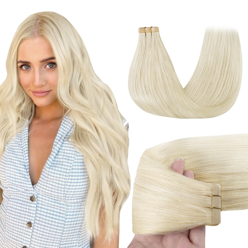 GOO GOO tape-in extensions platinum blonde 18in for natural length and seamless blend.
