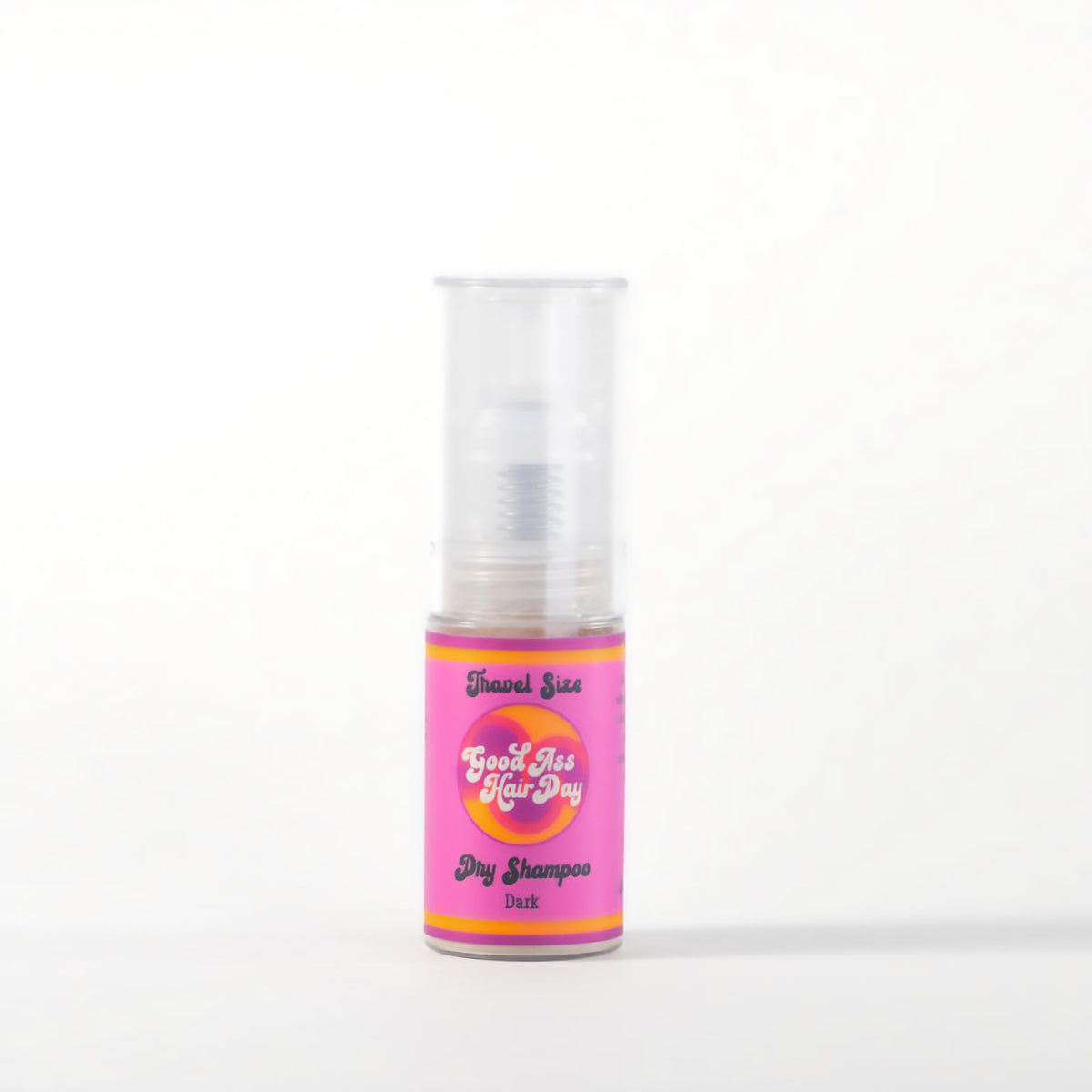Good A- Hair Day dry shampoo powder in dark packaging refreshes hair between washes with oil absorption.