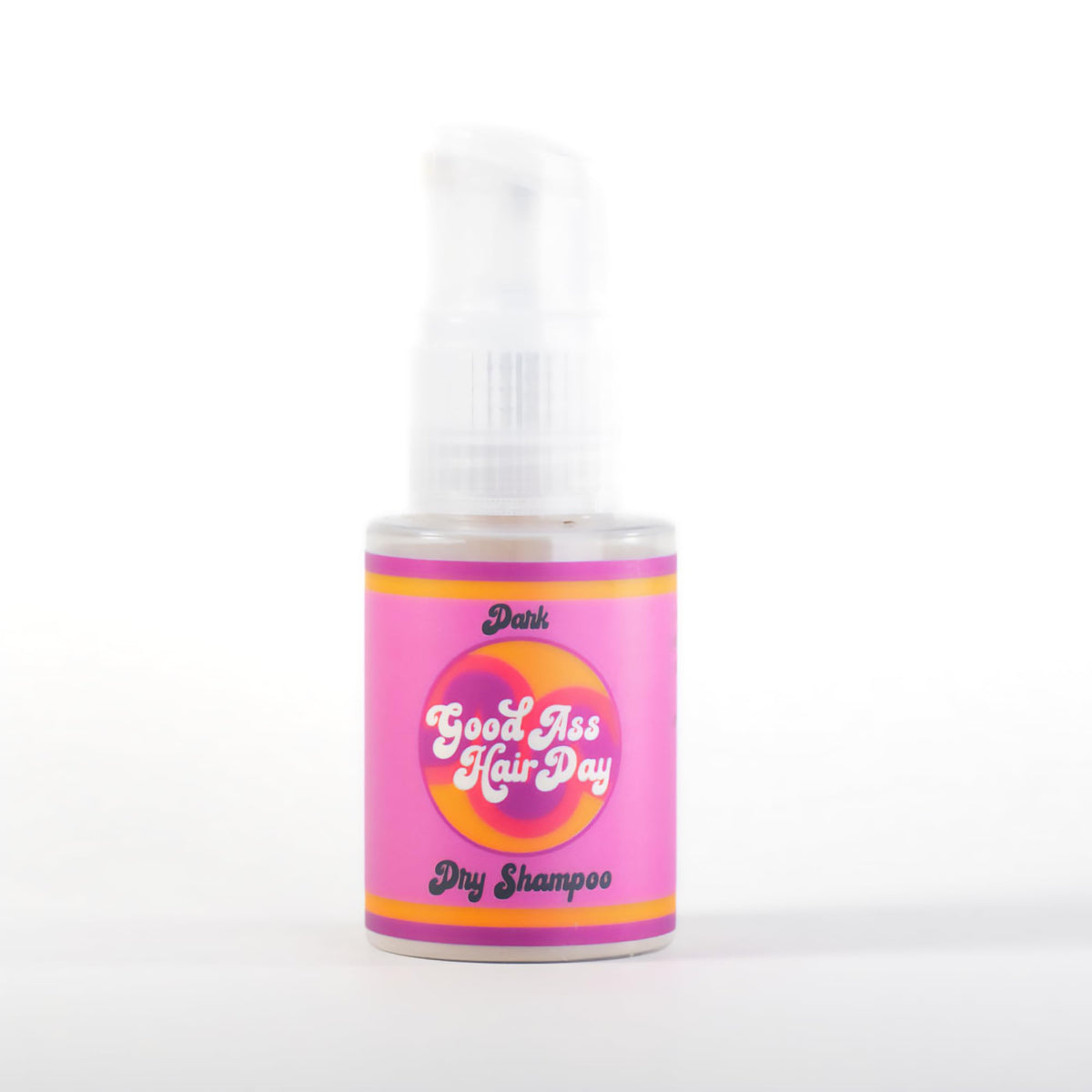 Good A- Hair Day Dry Shampoo Powder in dark packaging refreshes oil-prone roots.