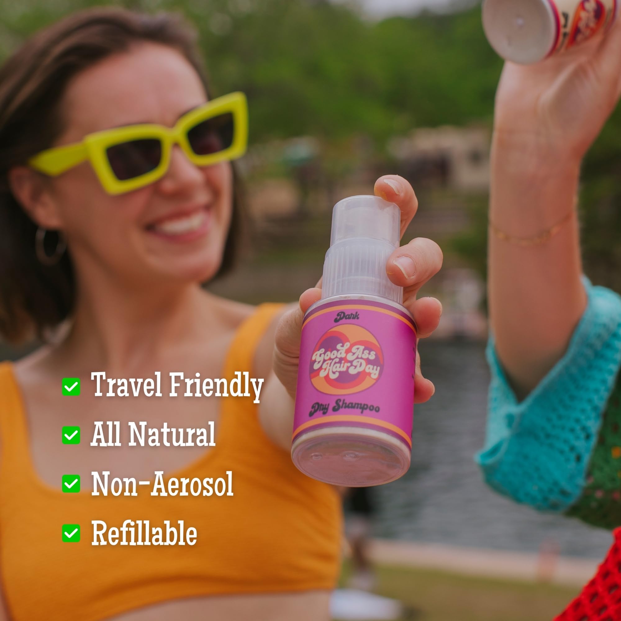 Good A- Hair Day vanilla scent wafts while refreshing hair.
