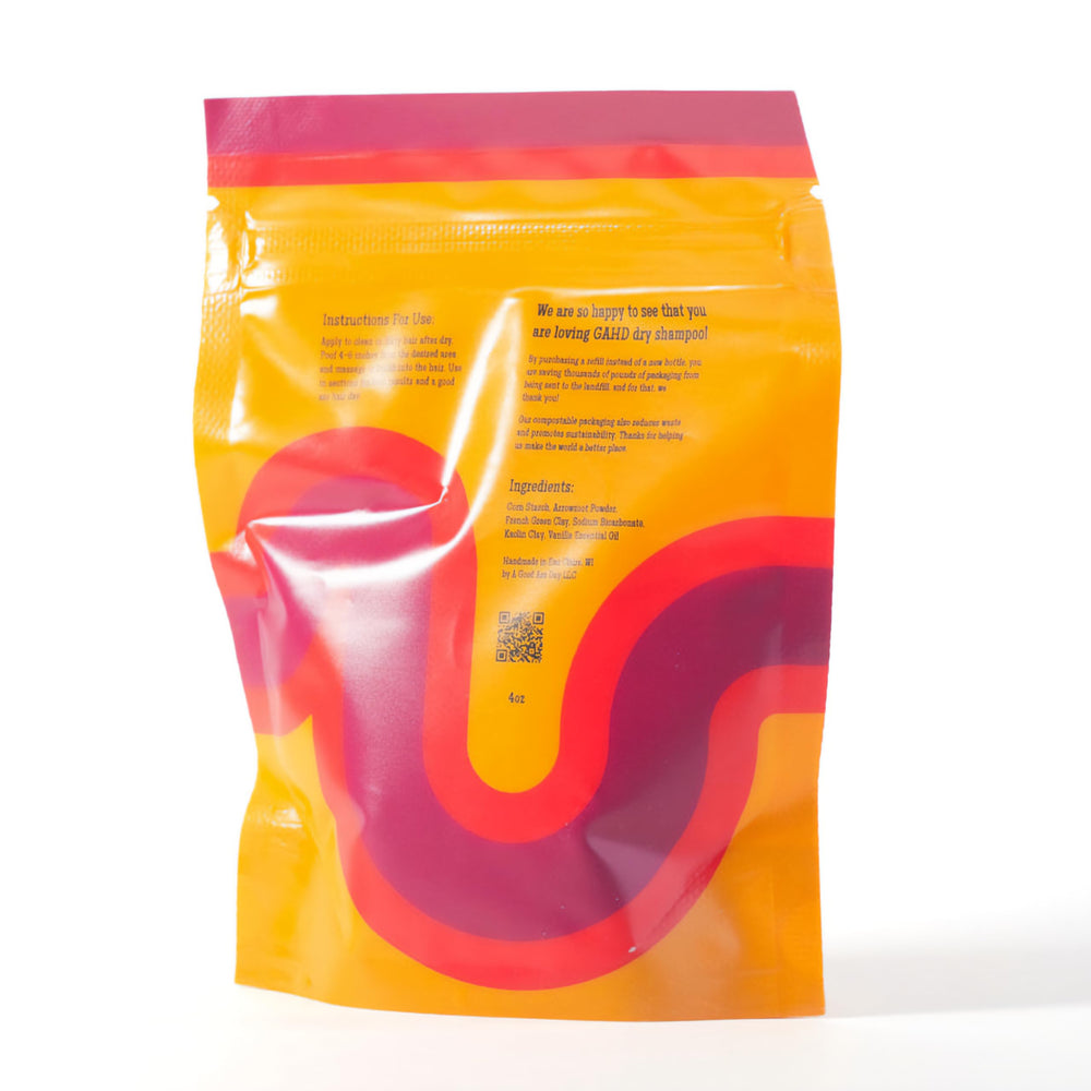 Good Ass Hair Day refill pouch emphasizes all-natural ingredients and ethical packaging.