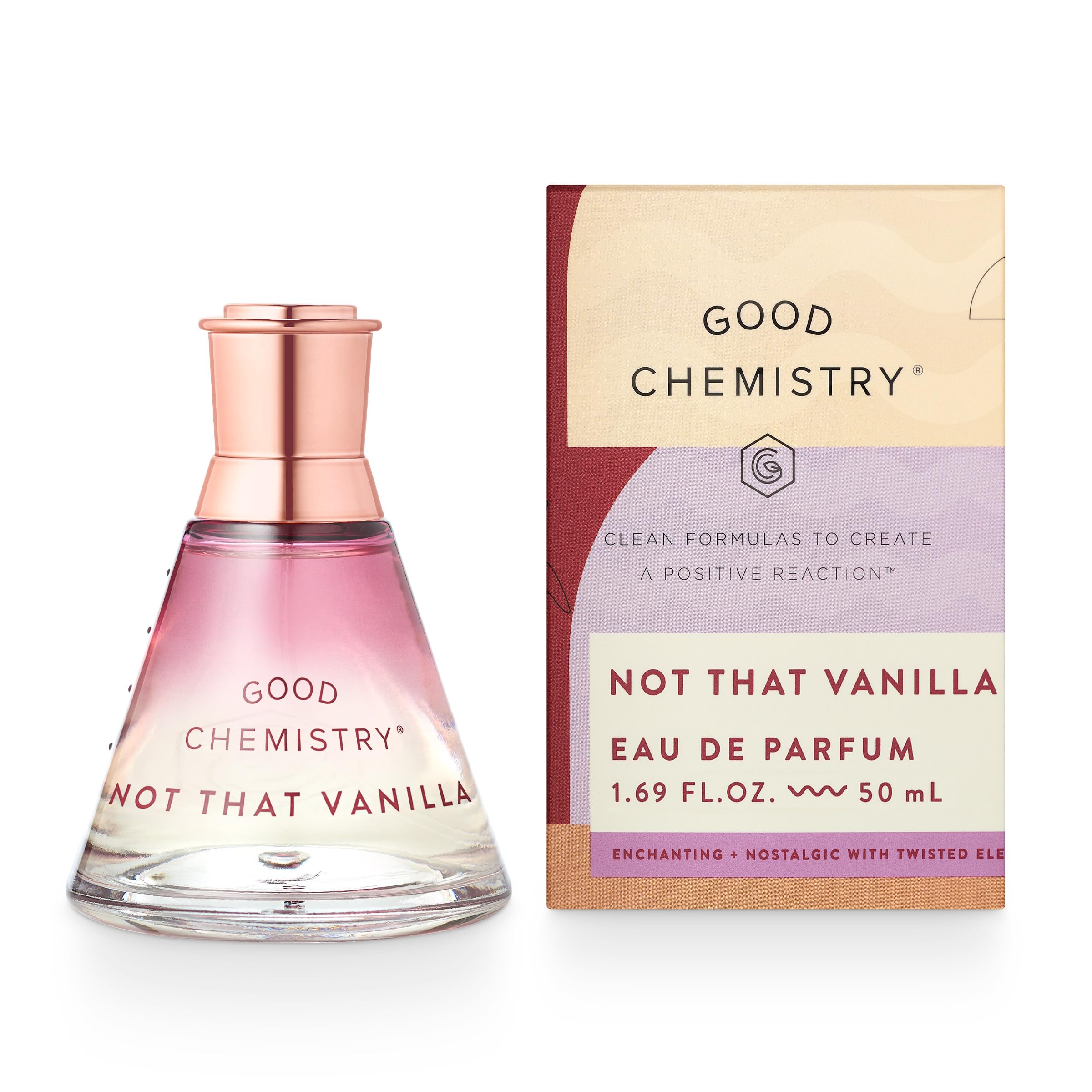 Good Chemistry Not That Vanilla bottle front signaling a clean, long-lasting signature