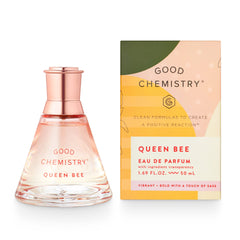 Good Chemistry Queen Bee bottle close-up emphasizes bold design.