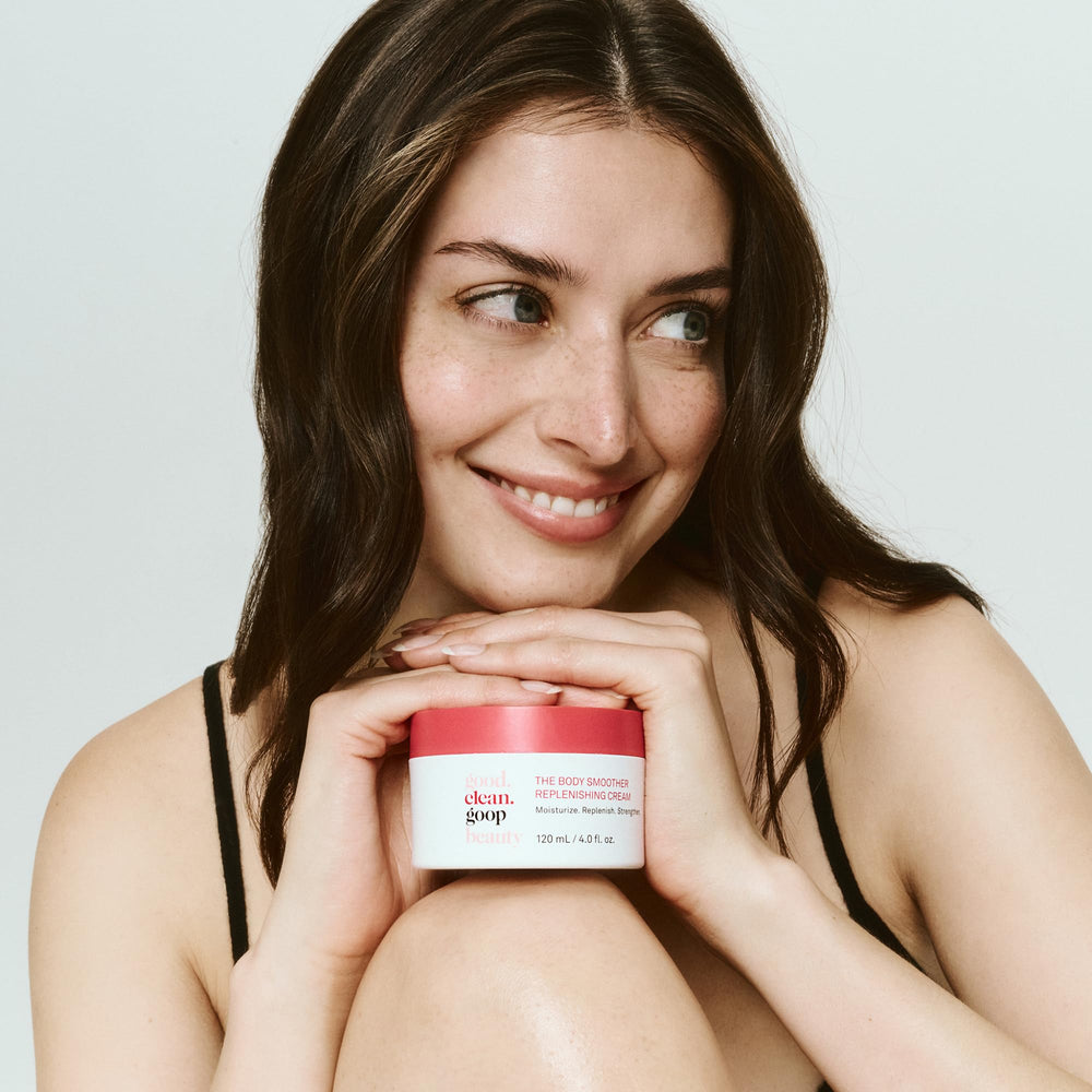 Good Clean Goop Body Smoother applied to hands for daily moisture