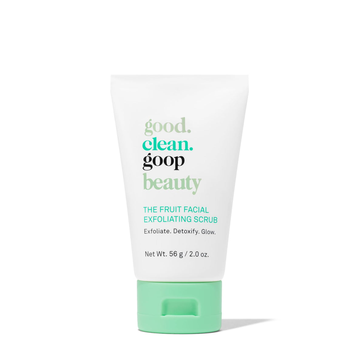 Good Clean Goop Fruit Exfoliating Scrub bottle on vanity for gentle exfoliation