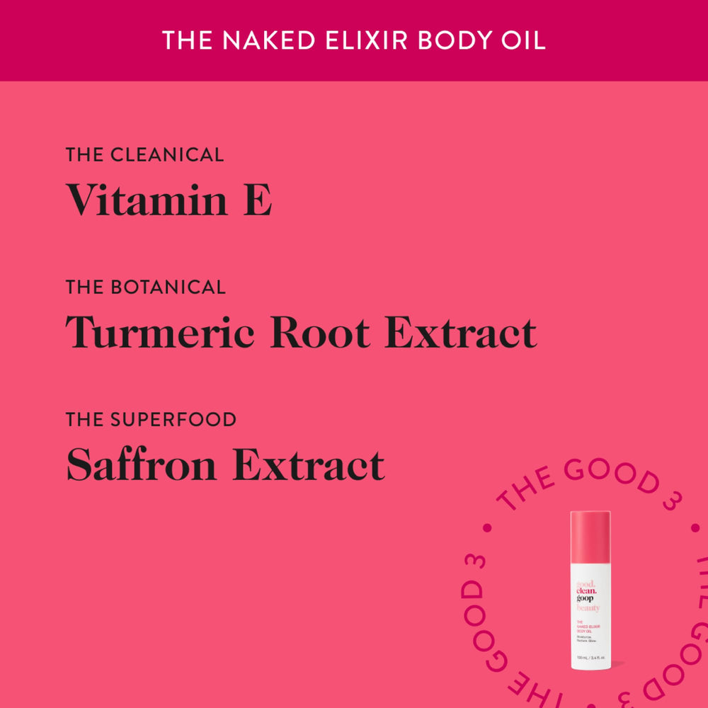 Naked Elixir application gesture demonstrates massaging onto damp skin to seal moisture.