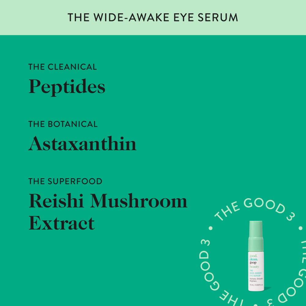 Good Clean Goop Wide-Awake Eye Serum ingredients like peptides and caffeine for under-eye refresh