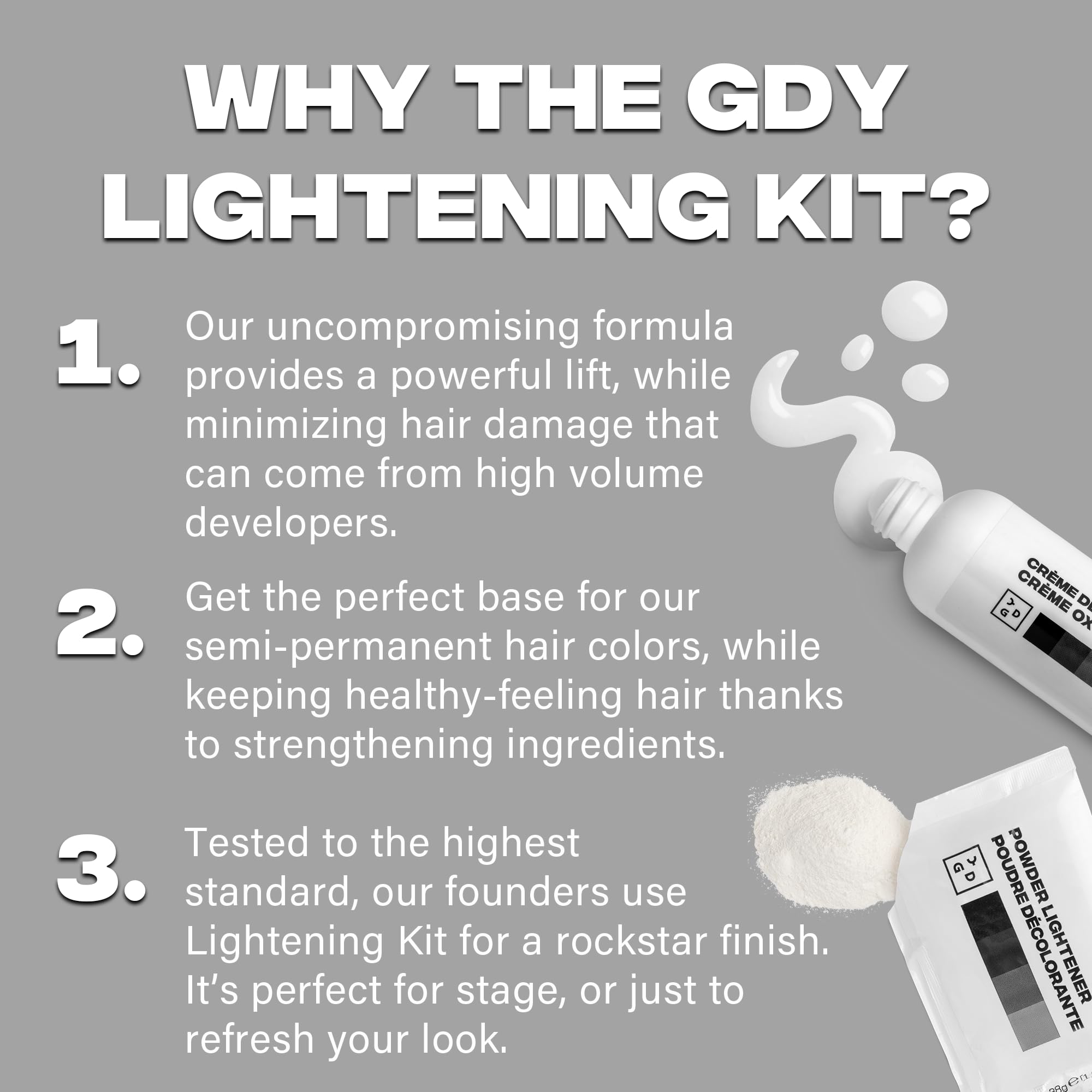 Good Dye Young application tools including gloves and brush for controlled mixing