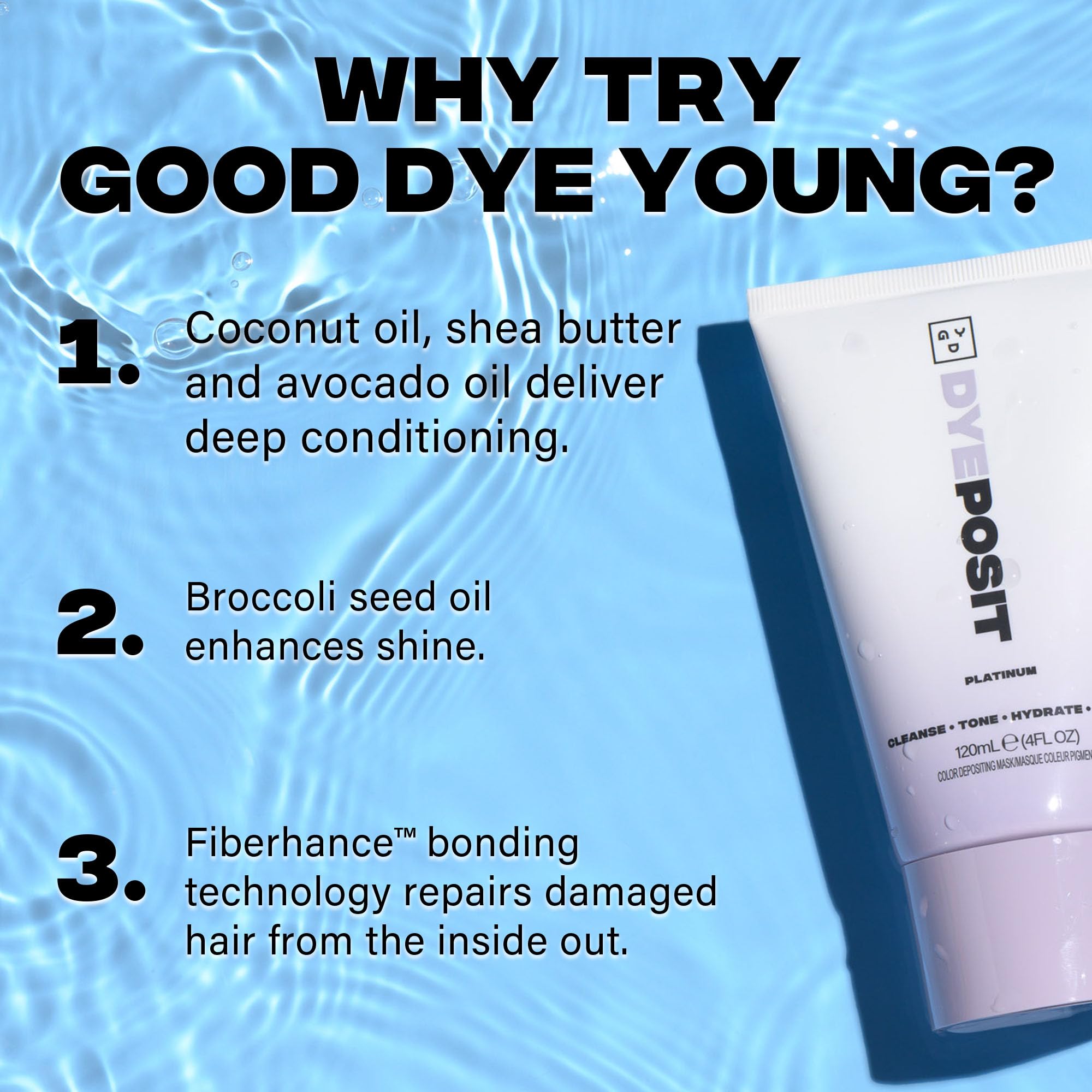 Good Dye Young DYEposit color depositing mask close-up of ingredients and nourishing oils