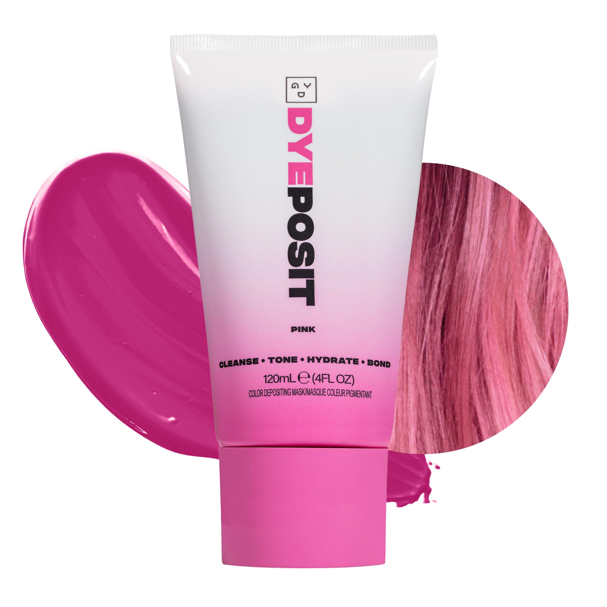 Good Dye Young DYEposit pink color depositing mask bottle close-up showing vibrant hue for color refresh