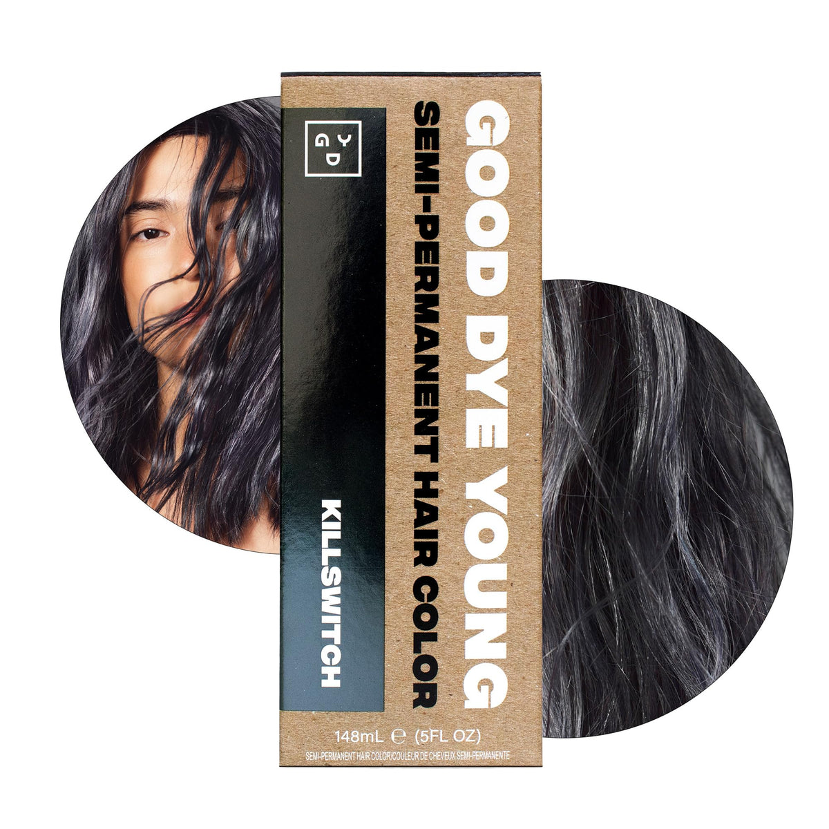 Good Dye Young killswitch gray bottle pour showing UV protection and vibrant color deposit.
