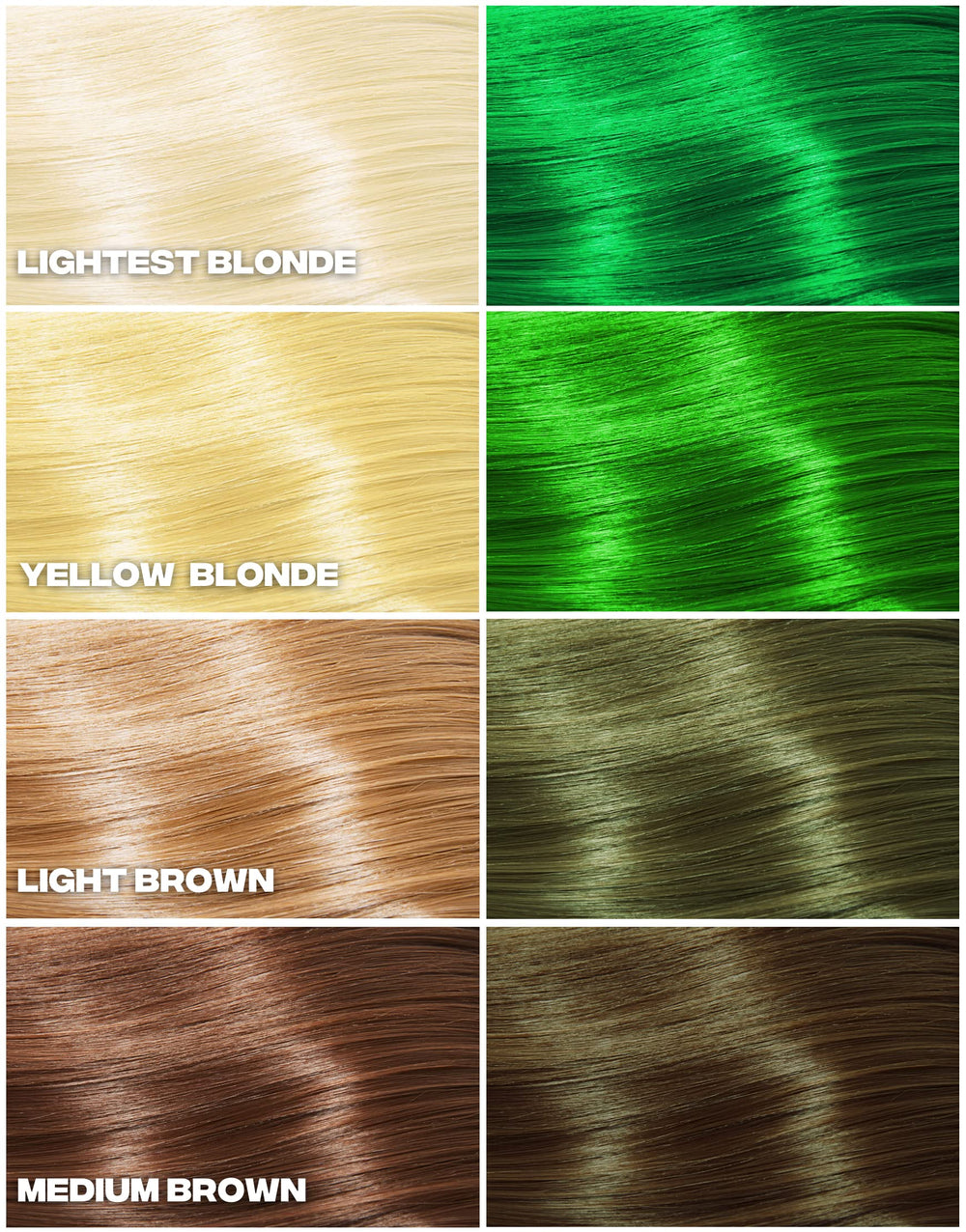 Kowabunga green dye swatch on hair reveals rich pigment.
