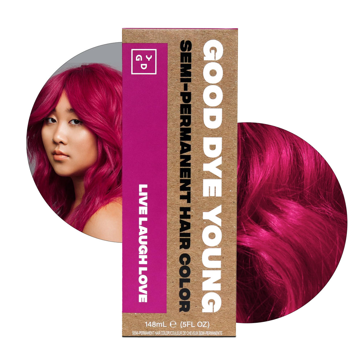 Good Dye Young magenta pink hair dye bottle delivers vibrant semi-permanent color for weeks.