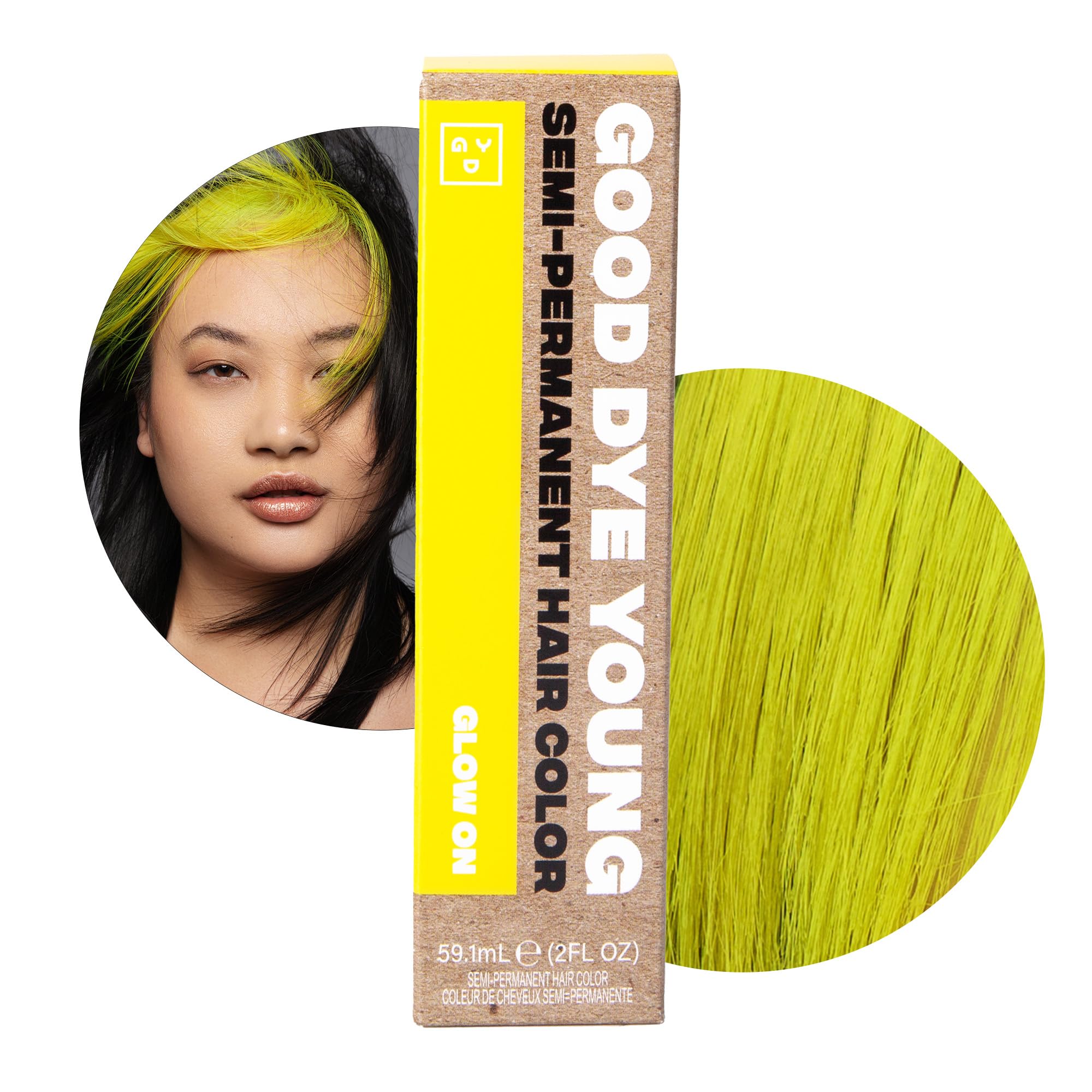 Good Dye Young Glow On Yellow application shows vibrant, bold yellow color for festival-ready looks.