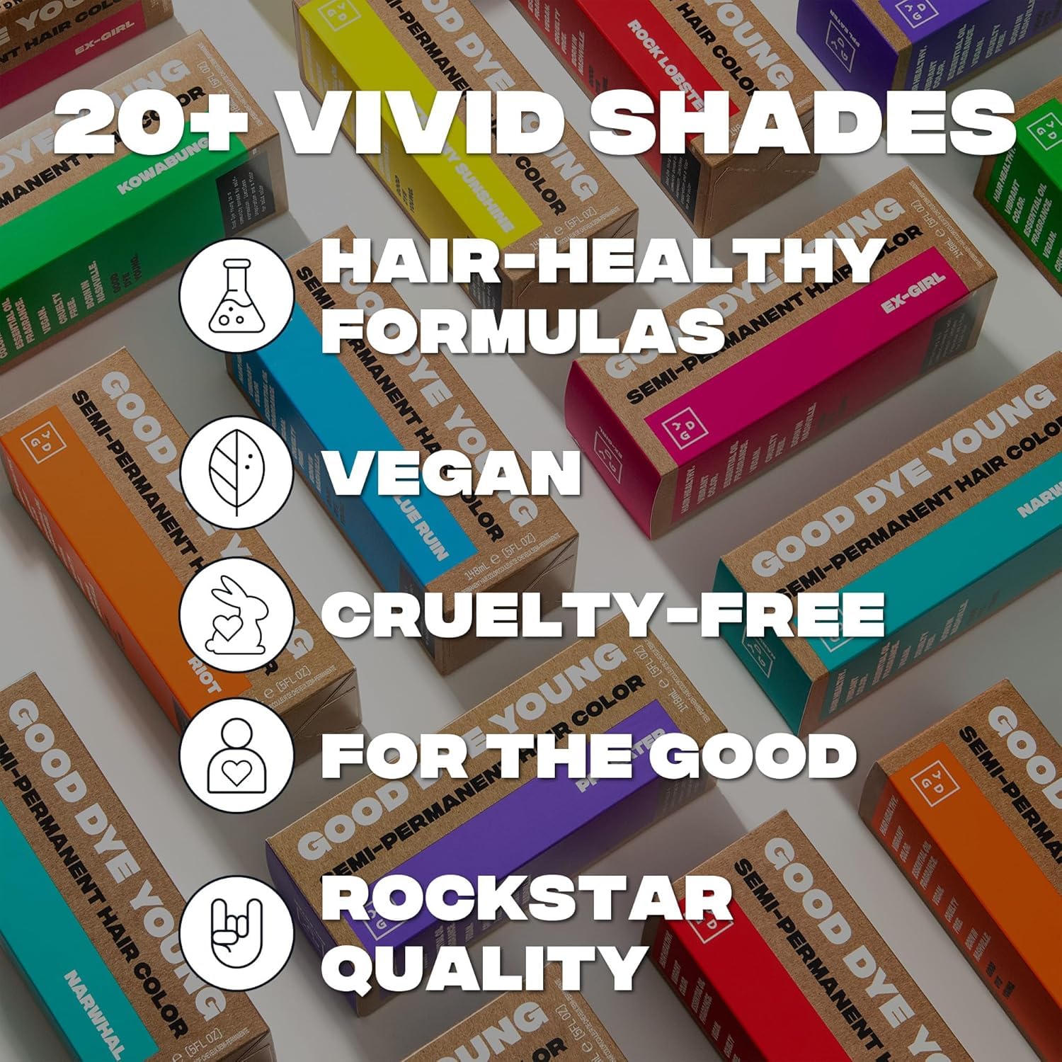 Good Dye Young vegan cruelty-free badge signals ethical color choice.