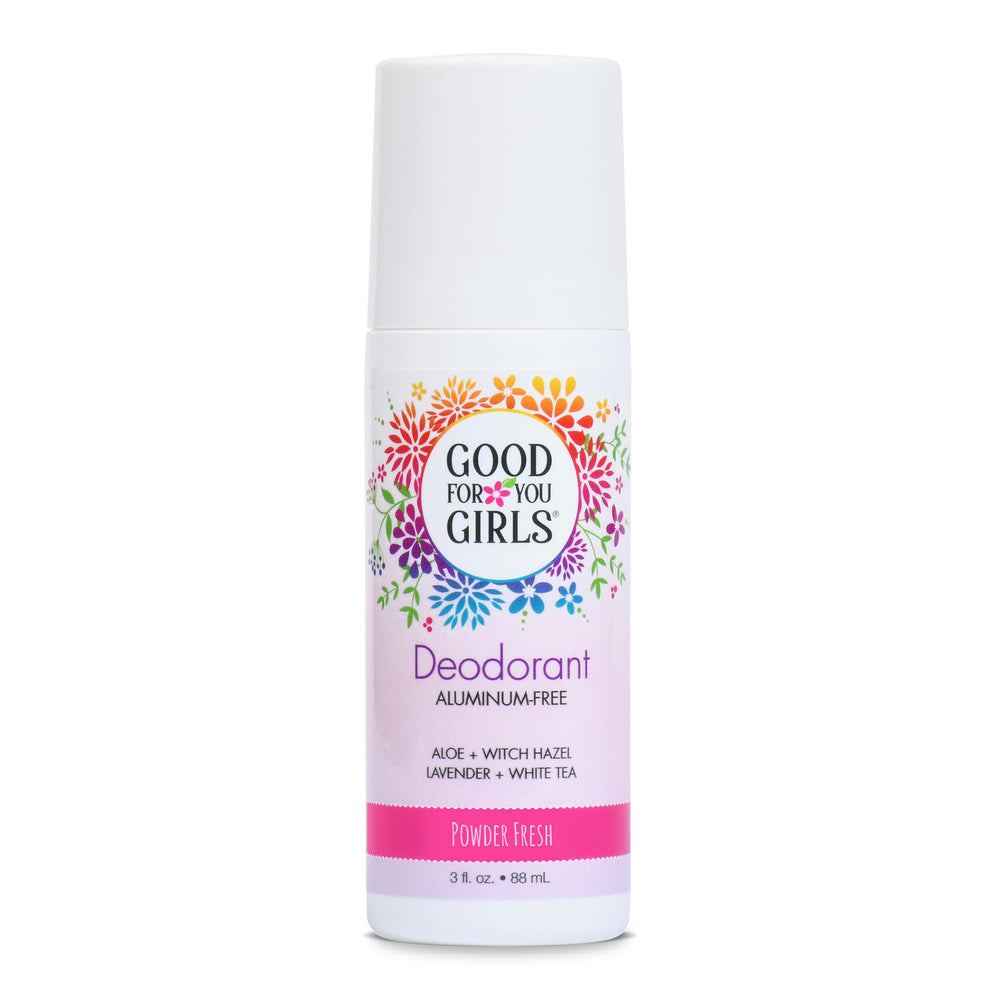 Good For You Girls aluminum-free deodorant soft powder bottle for kids and teens.