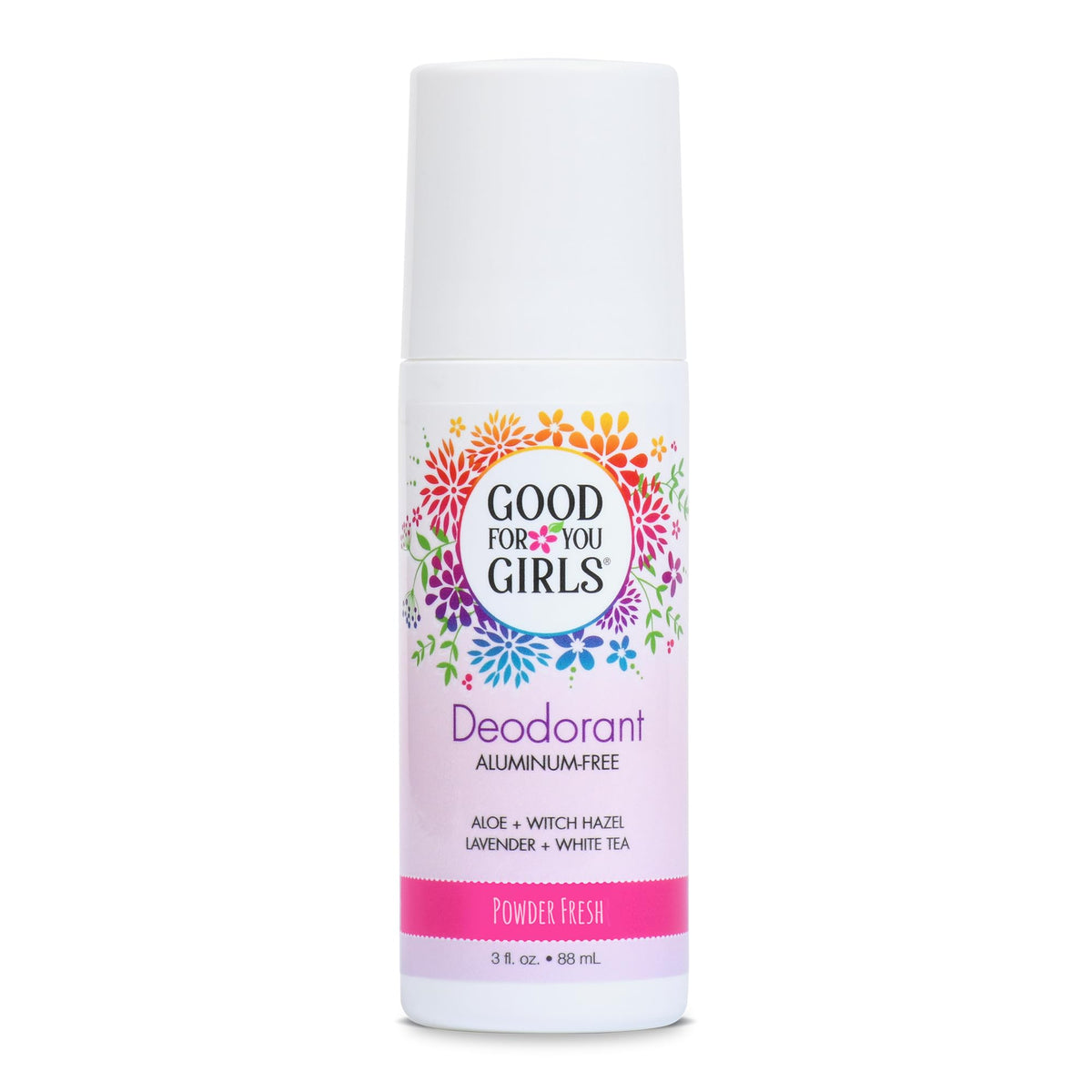 Good For You Girls aluminum-free deodorant soft powder bottle for kids and teens.