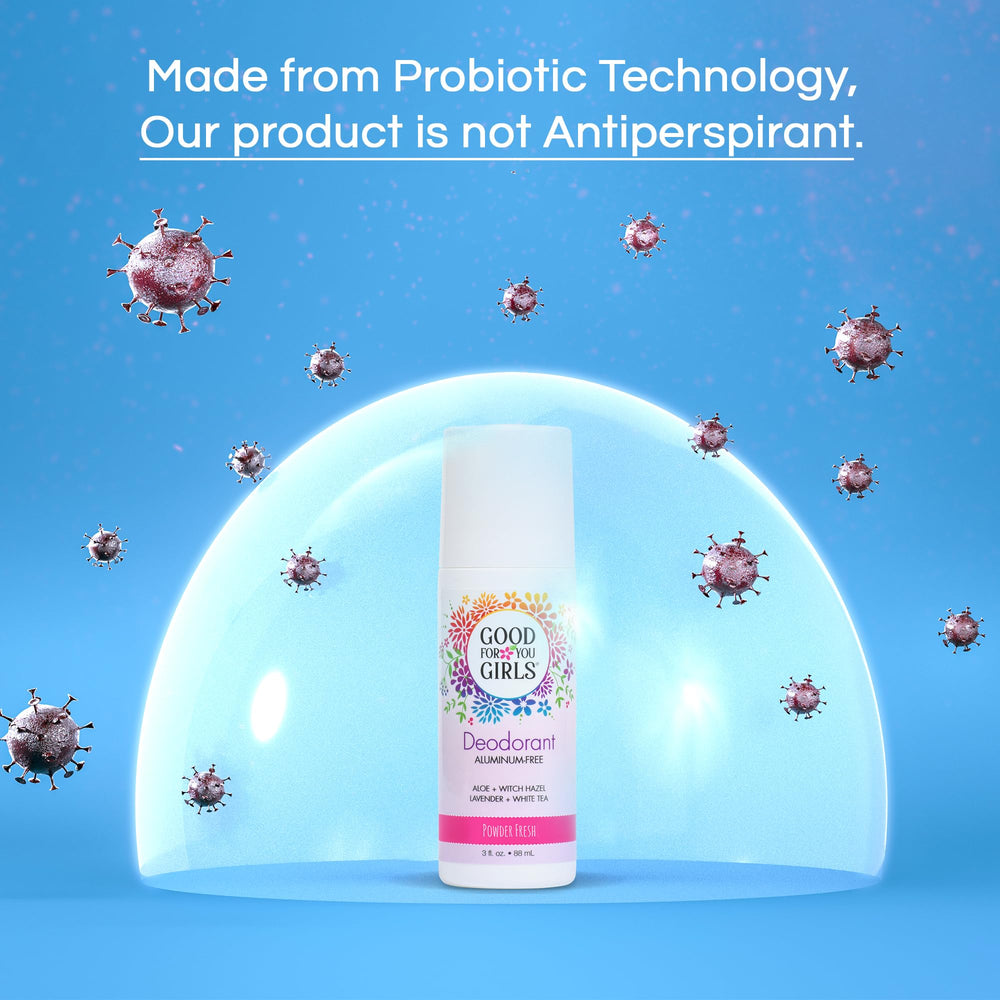Good For You Girls clear roll-on glide on clean underarms for everyday freshness.