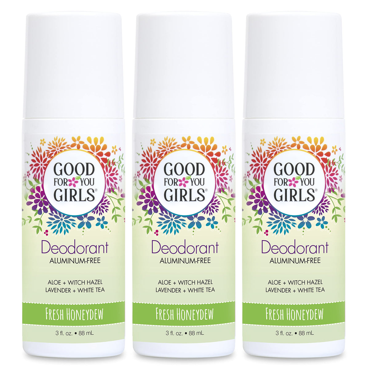 Good For You Girls honeydew deodorant pack 3 oz roll-ons for fresh aluminum-free odor control