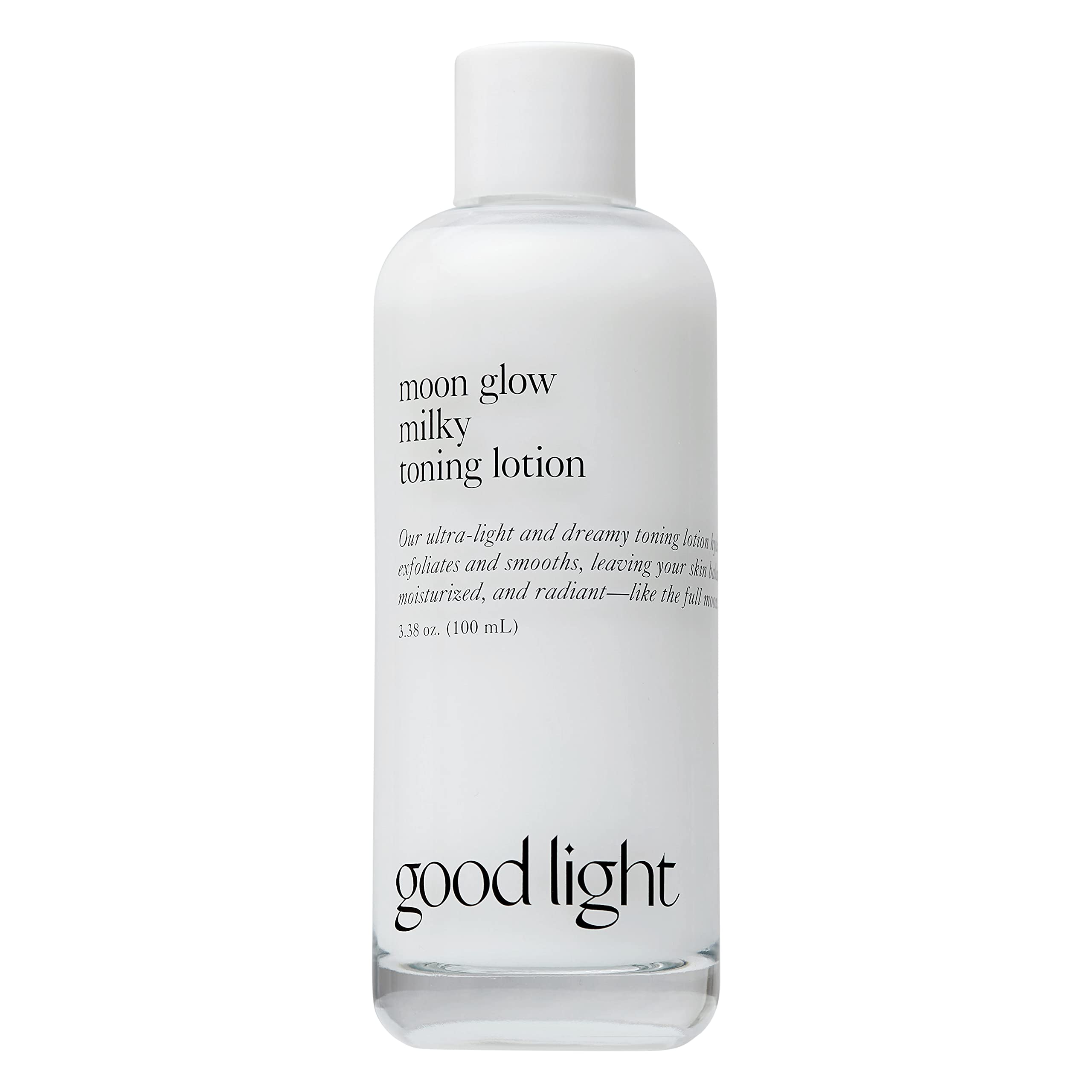 Good Light Moon Glow Milky Toner bottle close-up showing gentle hydration for radiant skin