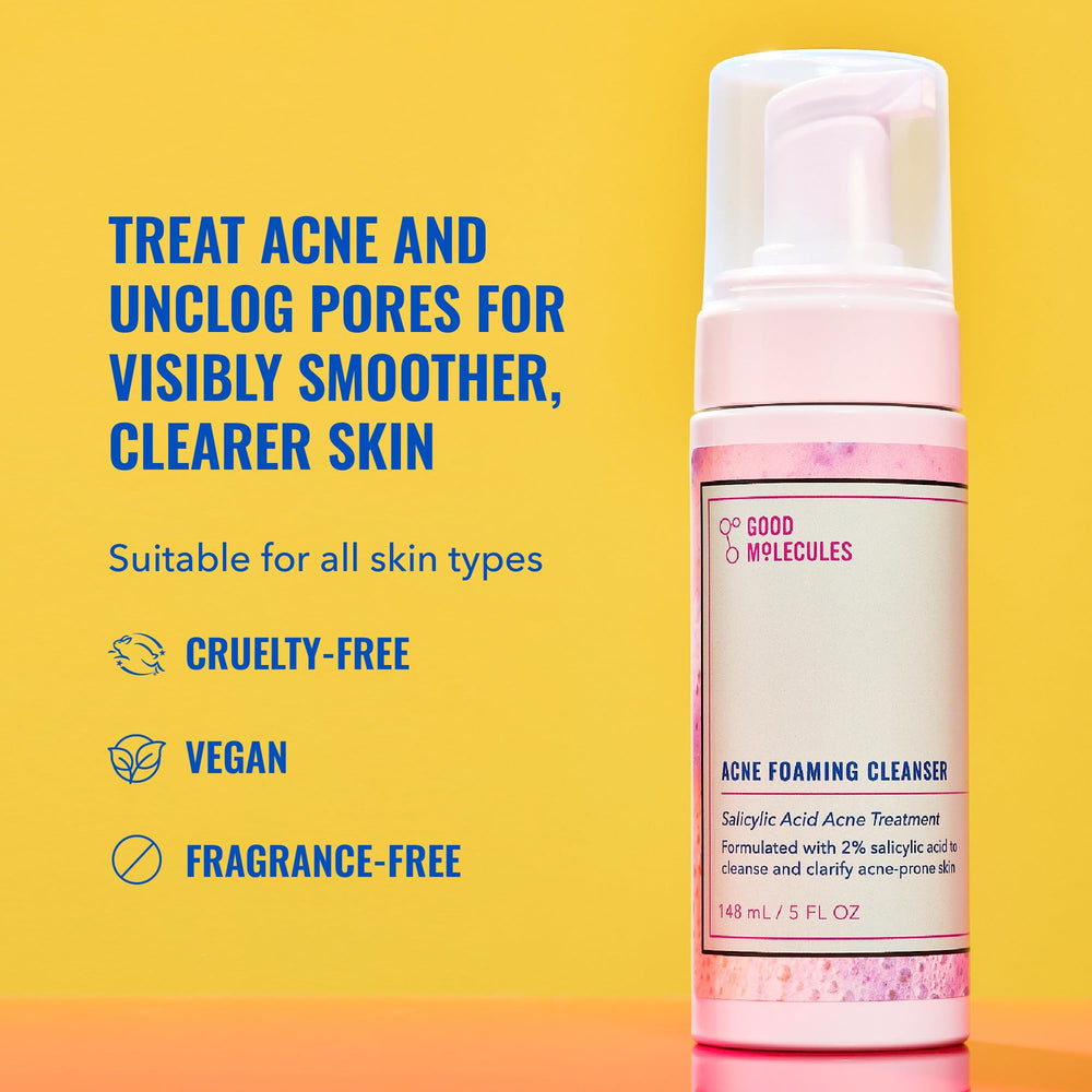 Good Molecules Acne Foaming Cleanser foam lather delivers gentle exfoliation.