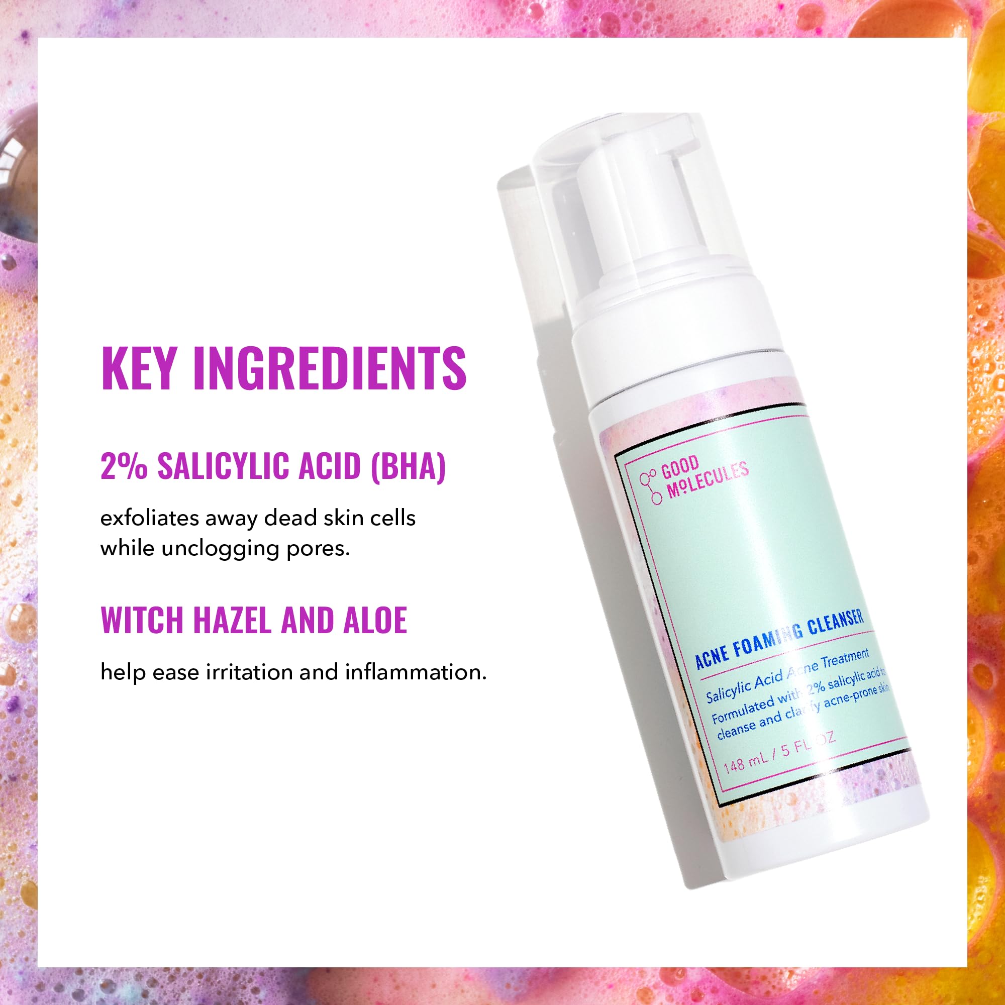 Good Molecules Acne Foaming Cleanser packaging shows a compact bottle ideal for daily routines.